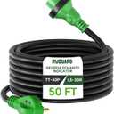 RVGUARD 30 Amp 50 Foot RV Power Cord with Reverse Polarity Indicator, Heavy Duty STW Cord with Cord Organizer, 30 Amp Male Standard to 30 Amp Female Locking Connector, Green, ETL Listed