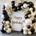 Black Gold White Balloons Arch Kit - 129 pcs Double Stuffed Pearl Sand White Black Chrome Gold with Confetti Balloon Garland for Birthday Graduation Father's Day New Year's Party Decoration