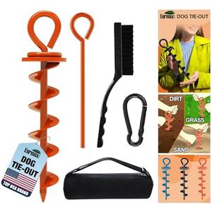 Eurmax USA Heavy Duty Dog Tie Out Stake for Large Dogs up to 210 lbs,Dog Stakes for Outside,Ground Anchor for Dog Leash,Runner Cable, and Pet Gadget Dog Accessories Trampoline Stakes 1-Pack (Orange)