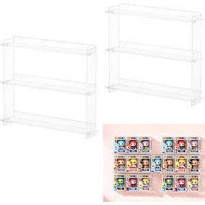 2 Pack Acrylic Display Wall Shelf Compatible with Funko Pop in Box, Easy Install Acrylic Floating Shelves Stackable, Action Figure Stand, Collectibles Display Case