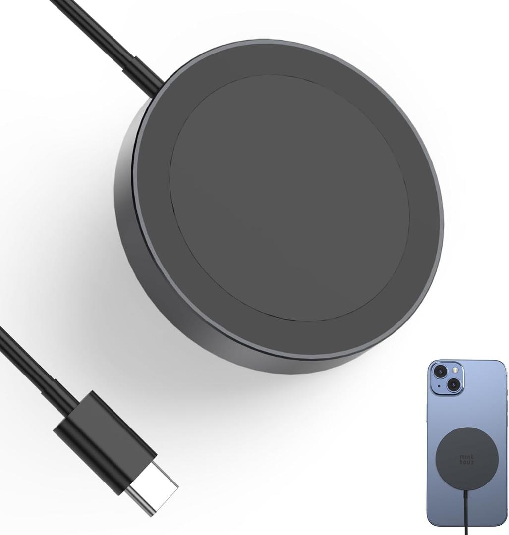 Magnetic Wireless Charger, Minthouz 15W Fast Charging iPhone Wireless Charger, Mag Safe Wireless Charging Pad for iPhone 16/15/14/13/12 Series, Airpods and Qi-Enabled Devices (No Adapter) (Black)
