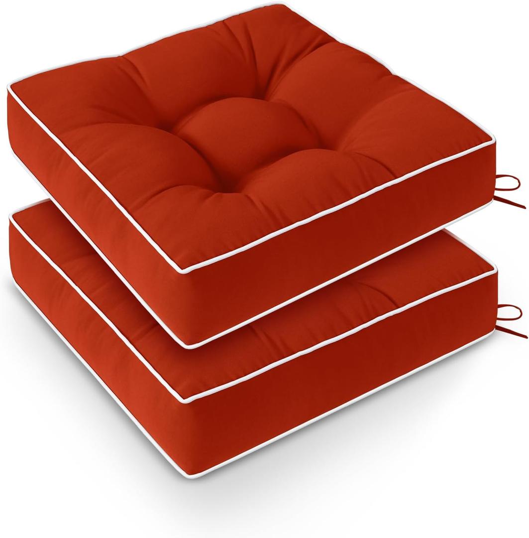 Outdoor Chair Cushions Set of 2, Patio Cushions for Outdoor Furniture, Tufted Waterproof Outdoor Chair Pads, 19 x 19 Inch, Brick Red