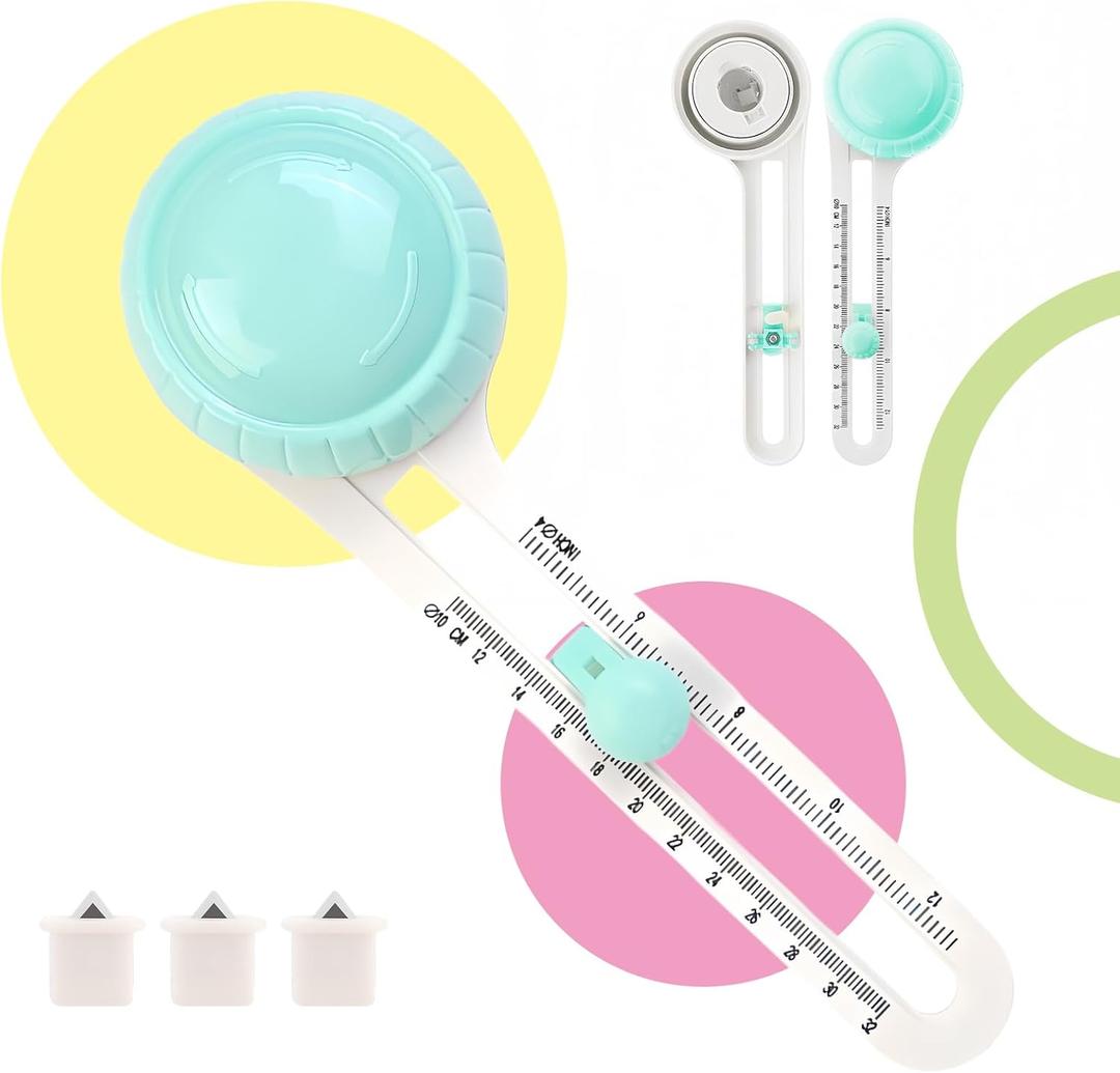 Circle Paper CuttersAdjustable Rotary Circle CutterCircular Cardboard Circle Cutter with 3 Replaceable Blades, Trimmer Scrapbooking ToolsDIY Craft Cutting Tools Green