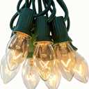C7 Clear Christmas Lights 25FT, C7 Outdoor Patio String Lights with 27 Warm White Bulbs, Vintage Christmas Tree Lights for Roofline Roof Party Garden Decoration (Green Wire)