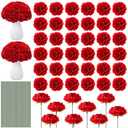 Thiccywoov 200 Pcs Flowers Long Stem Artificial Rose Bulk, 3.2 Inches Silk Rose Head Flowers Faux for Wedding Bridal Bouquet Independence Day Home Floral DIY Centerpieces Party Decoration(Red)