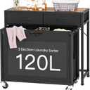 Laundry Sorter, Rolling Laundry Hamper with 3 Section Pull-Out Bags, Laundry Basket Organizer with 2 Drawers & 2-Tone Top Panel, Laundry Hamper with Wheels for Laundry Room Organization, Bathroom