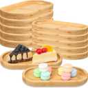 Nuogo 12 Pcs Bamboo Serving Tray 10 x 5 Inch Bamboo Oval Platter Wooden Serving Platter Oval Charcuterie Plates Board Wood Cheese Plate Fruit Wood Tray for Tea Coffee Table Cup Kitchen Dessert Veggie