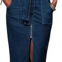 ECDAHICC Women's Sexy Jeans Dress Sleeveless Tank Denim Bodycon Dress Slit Belted Summer Blue Zipper Party Club Midi Dress (Medium)