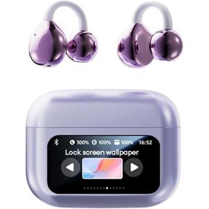 M100 Clip On Ear Headphones with Audio-Visual Future Touch Screen, Audio Wireless Headphones for Music & Phone Calls,Sport Waterproof 8. Sweatproof (Purple)