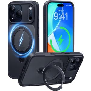 CASEKOO Ultra-Magnetic Stand for iPhone 17 Pro Max Case [Military Drop Protection] [Compatible with MagSafe] Shockproof Translucent Matte Slim Ring Holder Case for iPhone 17 ProMax 6.9", Black