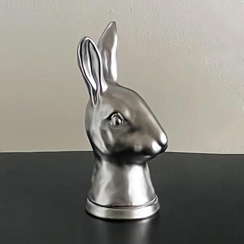 Rabbit Head Toothpick Holder Creative Animal Shaped Decorative Figurine Silky Luster Desktop Dispenser Cute 3D Rabbit Statue Dustproof Storage Jar for Kitchen Dining Table Home Decoration (silver)