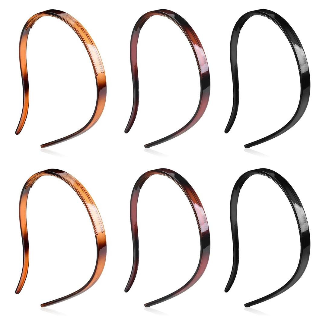 YONOY 6Pcs Plastic HairBand Designed for Eyewear No Pressure No Headache Comfortable Headbands for Women Fashion Thin Headbands Non Slip (Black, Tortoise,coffee) (1 Count (Pack of 6))
