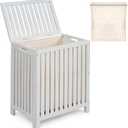2LB Depot Bamboo Laundry Hamper, White Rectangular Design with Lid, Wood Construction for Durability, Includes Canvas Liner and Two Wooden Rods, Hand Grips for Portability, Functional and Stylish,78L