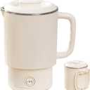 800Ml Travel Foldable Kettle, Stainless Steel Electric Boiling Pot for Camping, Travel, and Home Use, Beige