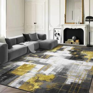 VKLIVING 6'x9' Area Rug Abstract Machine Washable Black Rug, Non-Slip Modern Woven Boho Soft Carpet Washable Rugs for Living Room, Bedroom, Kitchen, Dining, Office & Home Dcor (Black&Gold)