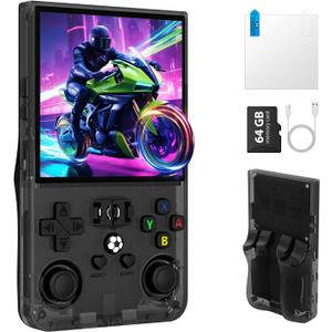 R36MAX Retro Handheld Game Console, Portable Retro Gaming Console 4.0'' IPS HD Screen and Linux System, Support 30+ Emulator and 64GB TF Card Video Game Consoles, 4000mAh Battery (Black 64GB)