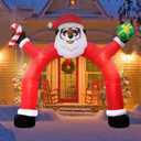 [Flash Light] 10FT Tall Christmas Inflatable Outdoor Decoration Candy Castle with Santa Gingerbread and Penguin, Christmas Blow Up Candy Castle Inflatables for Xmas Outdoor Decorations
