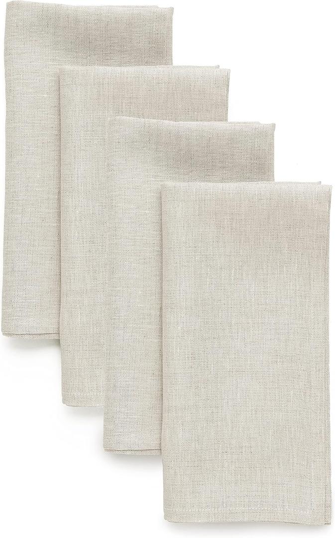 Solino Home Cloth Napkins Set of 4-100% Pure Linen Light Natural Dinner Napkins 20 x 20 Inch for Summer - Athena, Handcrafted and Machine Washable 