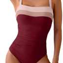Eomenie Women's One Piece Swimsuit Tummy Control Ruched Bathing Suit Full Coverage Slimming Swimwear Color Block Swim Suit (Medium)