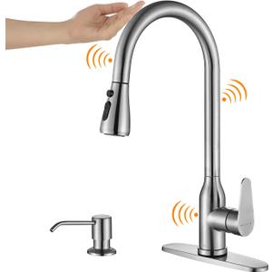 Touch Kitchen Faucet,KEER Smart Kitchen Sink Faucet with Pull Down Sprayer, Touch on Activated Kitchen Bar Sink Faucet Brushed Nickel, Stainless Steel