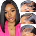 Bob Wig Human Hair 13x4 Frontal Lace Wig Short Straight HD Lace Front Bob Wigs for Black Women Human Hair Glueless Pre Plucked Hairline with Baby Hair 180% Density (12 Inch,Natural Black
