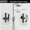 RBROHANT Exposed Shower System with Tub Spout, Matte Black Exposed Pipe Shower Faucet with 3 Functions Brass Shower Valve, Shower Height Adjustable, Wall Mounted