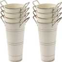 8 Pack Galvanized Metal Vases for Flowers, 9 Inch Flower Bucket with Handles, French Bucket for Home Decor Table Weddings Centerpiece Decorations, Beige