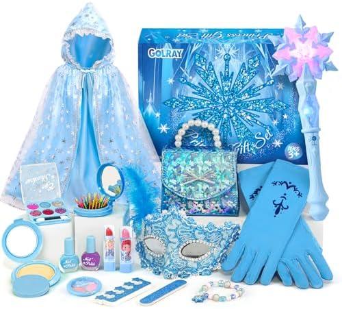 Golray Frozen Toys for Girl Gift Kids Makeup Kit & Elsa Princess Dress Up Set, Purse & Cape & Real Make up & Nail Polish & Wand, Birthday Gift Toys for Little Girls Toddlers Age 3 4 5 6 7 8 Year Old