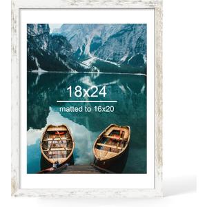Hongkee 18x24 Frame, Distressed White Wood Style - Display Posters 16 x 20 with Mat or 18x24 without Mat, Wall Mounting Horizontal and Vertical, 1 Pack