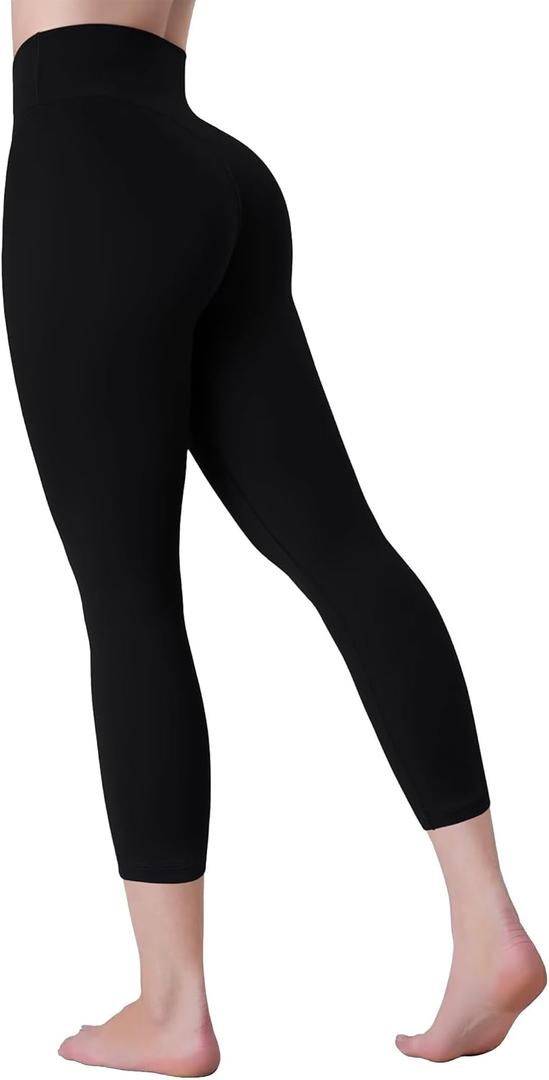 Sunzel Sustainable Butt Lifting Capri Leggings for Women High Waist No Front Seam Tummy Control Booty Workout Yoga Pants (Black, L)
