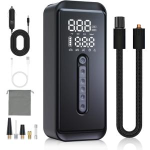 Yeaban Tire Inflator Portable Air Compressor-4X Faster 150 PSI -Rechargeable Battery & 12V DC Dual Power Supply, Smart Air Pump for Car Motorcycle Bicycle Ball with LED SOS Lighting (Black)