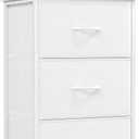 Somdot Dresser for Bedroom with 3 Drawers, Storage Organizer Chest of Drawers with Removable Fabric Bins for Closet Bedside Living Room Laundry Entryway Hallway, White Leather