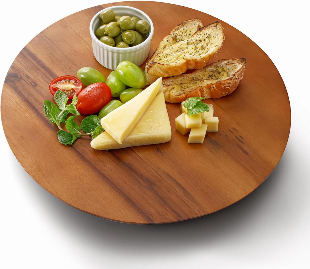 13" Acacia Lazy Susan Organizer for Table - Wooden Lazy Susan Turntable - Wood Kitchen Turntable Storage Food for Cheese Boards, Pantry, Fridge, Countertop (Acacia Wood, 13 Inch)