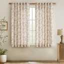 jinchan Linen Floral Curtains for Living Room 63 Inch Length Taupe Printed Curtains Back Tab French Country Farmhouse Flower Patterned Drapes Bedroom Window Curtain Set 2 Panels