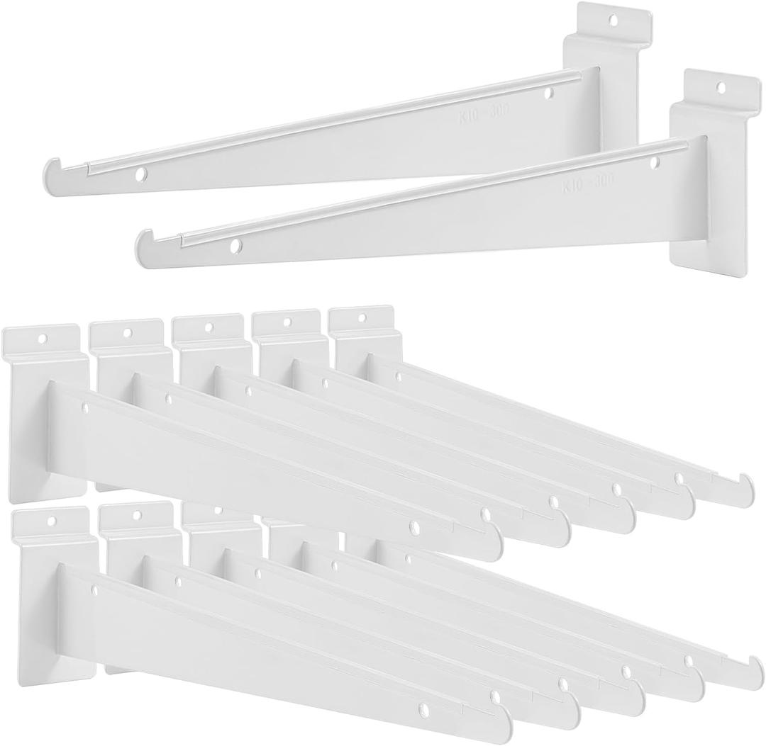 12Pcs Heavy Duty Slatwall Knife Shelf Bracket, 12 inch Metal Shelf Bracket for Slat Wall, White Slatwall Accessories With Lip, Gridwall Brackets Hooks for Slatwall Panels Shelf Display Home Commercial