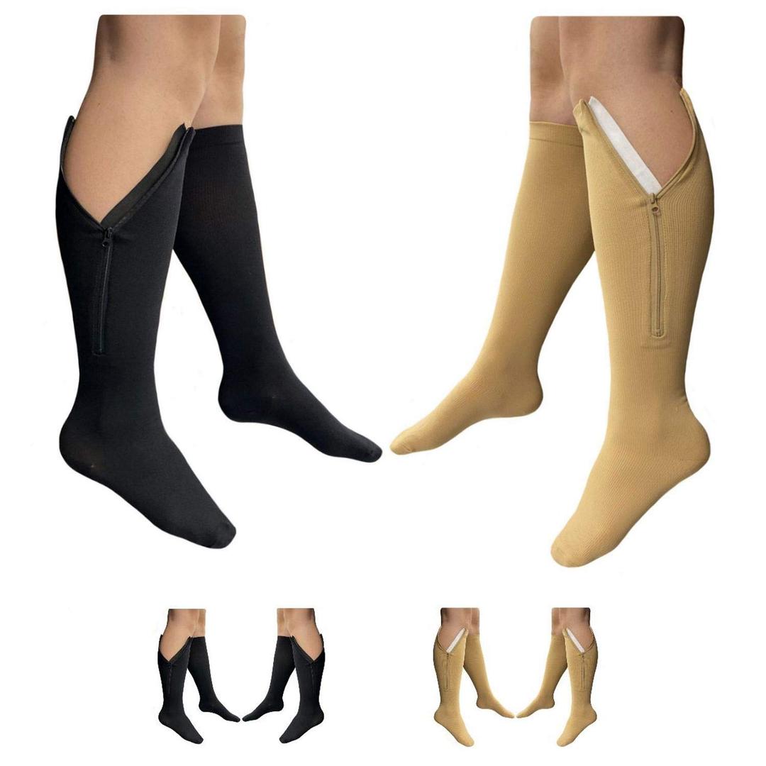 HealthyNees 2 Pairs Set Closed Toe 20-30 mmHg Zipper Compression Fatigue Swelling Circulation Knee Length Socks, Multi (L/XL, Multi)