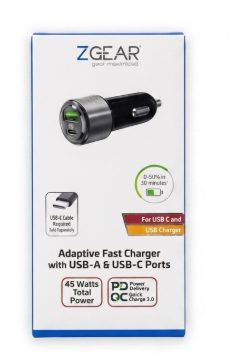 ZGEAR Adaptive Fast Car Charger With USB-A USB C Ports
