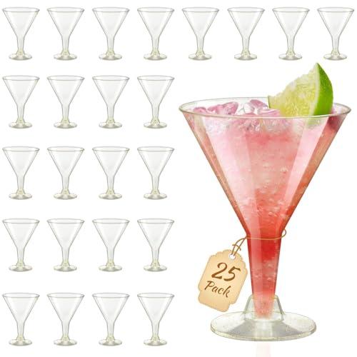 CALBODE 25Pcs Gold Glitter Plastic Martini Glasses 6oz Disposable Martini Glasses Bulk for Thanksgiving Party Wine, Desserts, Appetizers and Christmas All Events