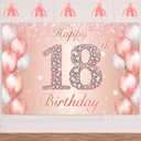 Happy 18th Birthday Rose Gold Banner Cheers to 18 Years Old Backdrop Confetti Balloons Theme Decor for Girls 18 Years Old Pink Birthday Party Decorations Bday Supplies Background Favors Gift Glitter
