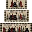 Artoid Mode Buffalo Plaid Xmas Tree Merry Christmas Kitchen Mats Set of 3, Winter Home Decor Low-Profile Kitchen Rugs for Floor - 17"x29"+17"x36"+17"x47" (Black/Beige)