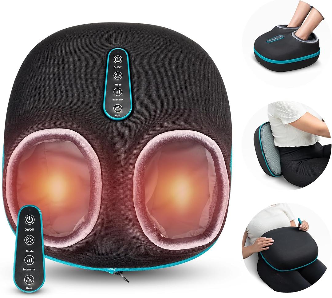 2-in-1 Shiatsu Foot and Back Massager with Heat, Foot Warmer Heating Pad for Circulation and Pain Relief, Plantar Fasciitis, Adjustable Kneading Massagers, Gifts for Women,Men