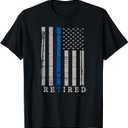 Retired Police Officer Thin Blue Line Flag Retirement T-Shirt (Black, S)