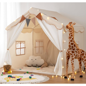 Besrey Kids Play Tent 2 in 1 with Padded Mat and Lights, Large Kids Playhouse with 2 Doors & 4 Windows, Indoor & Outdoor, Christmas Toddler Tent, 51" x35" x 51"