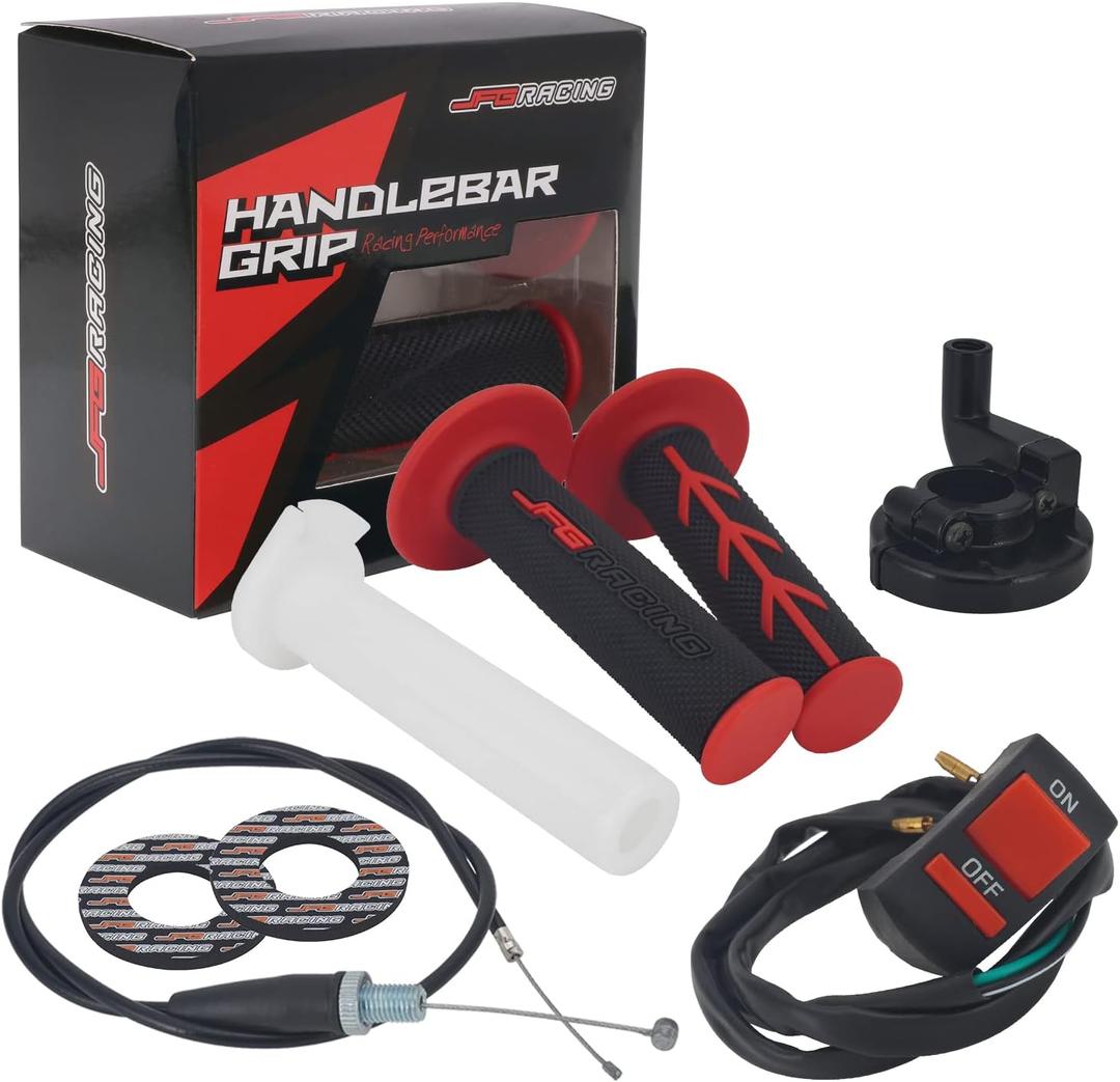 JFG RACING Motorcycle Twist Throttle 7/8" 22mm Accelerator Throttle Assembly With Handle Grips Kill Switch Universal For CRF50 KLX SSR TTR 110 125 150 200 250cc Dirt Pit Bike ATV Mini Bike Black