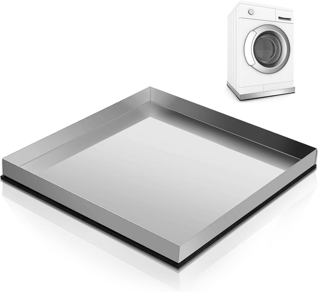 Tandefio Washing Machine Pan 28" x 30" x 2.5" Heavy Duty 304 Stainless Steel Washing Machine Drain Pan Washing Machine Tray and Anti Slip Bottom Pad, No Hole