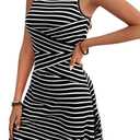 Verdusa Women's Casual Dresses 2025 Sleeveless Striped Mini Dress High Waisted A Line Dresses Black X-Large