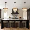 Gold Crystal Chandeliers 16” Modern Pendant Light Fixture for Dining Room
