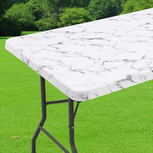 Smiry Spandex Fitted Tablecloth for 8 Foot Rectangle Tables, Washable Picnic Table Cover with Elastic, Stretch Reusable Table Cloth for Outdoor, Camping, Dining & Kitchen (Marble, 30"x96")
