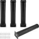 Set of 4 Stainless Steel Furniture Legs 12 Inch, Adjustable Round Cabinet Legs 2" Dia Kitchen Feet, Metal Replacement Legs for Cabinet Sofa Couch Shelves Table (Black)