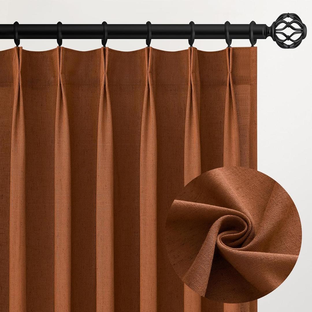 Topfinel Terracotta Pinch Pleated Sheer Curtains Panels for Bedroom,Fall Textured Linen Blended Light Filtering Window Curtains 84 inch for Living Room,Pinch Pleat Drapes with Hooks 2 Panels 40"x84"
